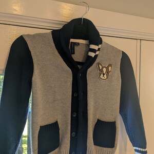 Janie and Jack Boy's Grey Blue Bulldog Cardigan Sweater Shawl Collar 5